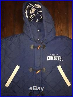 VTG DALLAS COWBOYS 90s STARTER Line Up Hooded PARKA Jacket Coat LOGO NFL L TAGS