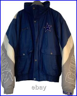 VTG Dallas Cowboys NFL Triple Goose Jacket L Blue Mens Winter Puffer Coat 8977