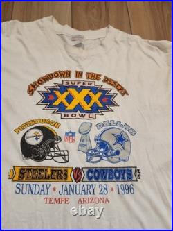 VTG XL Super Bowl 30 XXX Dallas Cowboys Steelers 1996 NFL Shirt Drive For Five