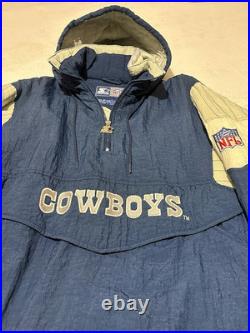 Vintage 1990sNFL Starter Dallas Cowboys Blue Men 1/2 ZIP Jacket Very Warm! LARGE