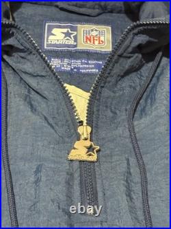 Vintage 1990sNFL Starter Dallas Cowboys Blue Men 1/2 ZIP Jacket Very Warm! LARGE