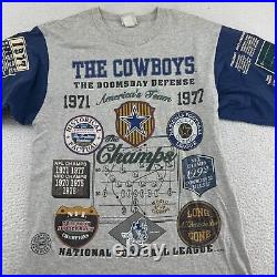 Vintage 1993 Long Gone Dallas Cowboys Shirt Mens Large Gray AOP Doomsday Defense