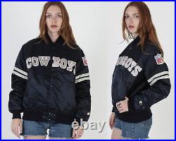 Vintage 80s 90s Dallas Cowboys NFL Navy Satin Proline Starter Bomber Jacket M