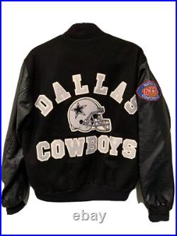 Vintage 80s Dallas Cowboys Leather Wool Varsity Jacket Chalk Line Black G2U