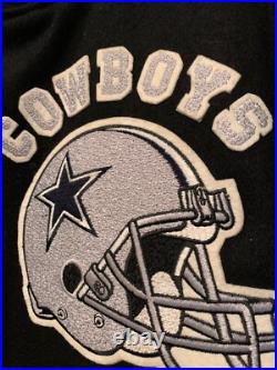 Vintage 80s Dallas Cowboys Leather Wool Varsity Jacket Chalk Line Black G2U