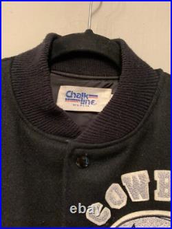 Vintage 80s Dallas Cowboys Leather Wool Varsity Jacket Chalk Line Black G2U