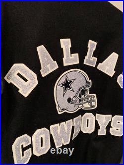 Vintage 80s Dallas Cowboys Leather Wool Varsity Jacket Chalk Line Black G2U