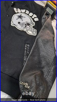 Vintage 80s Dallas Cowboys Leather Wool Varsity Jacket Chalk Line Black G2U