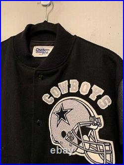 Vintage 80s Dallas Cowboys Leather Wool Varsity Jacket Chalk Line Black Medium