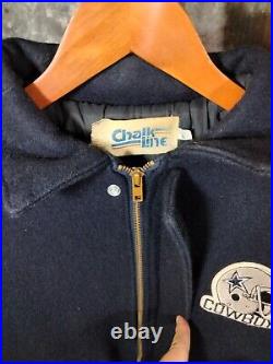 Vintage 80s Dallas Cowboys NFL Chalk Line Wool Zipper Flight Jacket Sz L Navy
