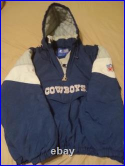 Vintage 90's NFL Starter Dallas Cowboys Blue Pullover Puffer Jacket XL 1/4 Zip