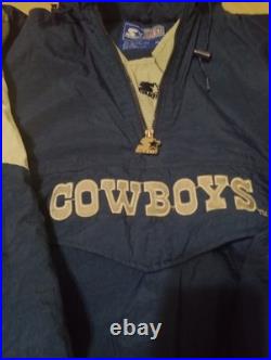 Vintage 90's NFL Starter Dallas Cowboys Blue Pullover Puffer Jacket XL 1/4 Zip