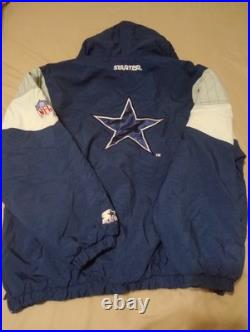 Vintage 90's NFL Starter Dallas Cowboys Blue Pullover Puffer Jacket XL 1/4 Zip