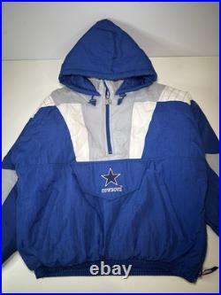 Vintage 90's Starter Dallas Cowboys Jacket Pullover Large L Puffer Quarter Zip