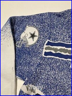 Vintage 90s Dallas Cowboys AOP Football Crewneck Sweatshirt NFL Size XL 24x27.5