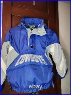Vintage 90s Dallas Cowboys Authentic Starter Pullover Jacket In Blue Size L RARE