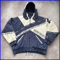 Vintage 90s Dallas Cowboys Jacket Mens XL Blue White NFL Football Hooded Puffer