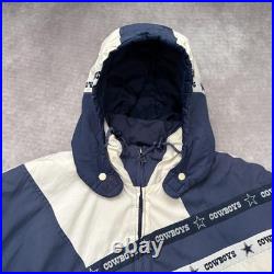 Vintage 90s Dallas Cowboys Jacket Mens XL Blue White NFL Football Hooded Puffer