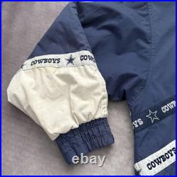 Vintage 90s Dallas Cowboys Jacket Mens XL Blue White NFL Football Hooded Puffer