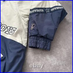 Vintage 90s Dallas Cowboys Jacket Mens XL Blue White NFL Football Hooded Puffer
