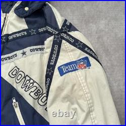Vintage 90s Dallas Cowboys Jacket Mens XL Blue White NFL Football Hooded Puffer