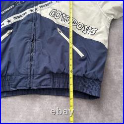 Vintage 90s Dallas Cowboys Jacket Mens XL Blue White NFL Football Hooded Puffer