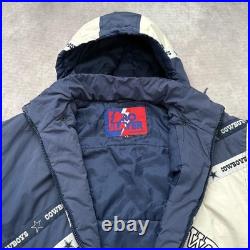 Vintage 90s Dallas Cowboys Jacket Mens XL Blue White NFL Football Hooded Puffer