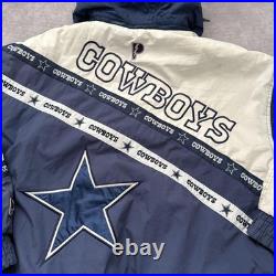 Vintage 90s Dallas Cowboys Jacket Mens XL Blue White NFL Football Hooded Puffer