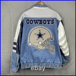 Vintage 90s Dallas Cowboys Jeff Hamilton Denim Leather Jacket Mens Size XL RARE