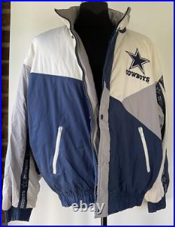 Vintage 90s Dallas Cowboys Pro Player Puffer Jacket Size XXL Blue NFL Football