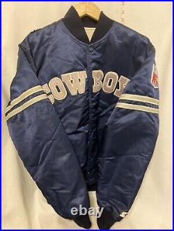 Vintage 90s Dallas Cowboys Starter Pro Line NFL Blue Satin Bomber Jacket Size M