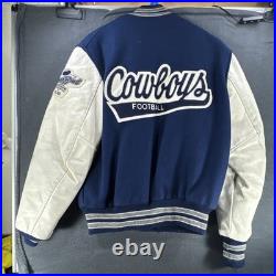 Vintage 90s DeLong NFL Dallas Cowboys letterman Super Bowl Patch Jacket Size 42