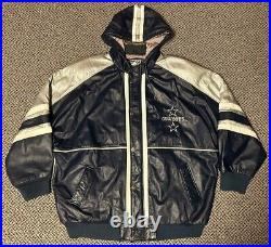 Vintage 90s G-III Carl Banks Dallas Cowboys Leather Jacket with Hood Size 3XL Tall