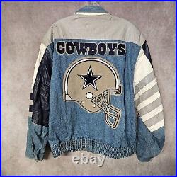 Vintage 90s Jeff Hamilton NFL Dallas Cowboys Denim Letterman Varsity Jacket Sz L