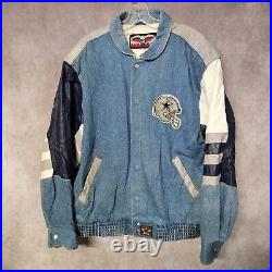 Vintage 90s Jeff Hamilton NFL Dallas Cowboys Denim Letterman Varsity Jacket Sz L