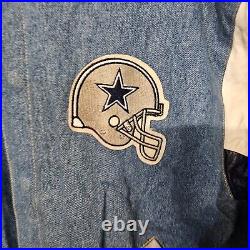 Vintage 90s Jeff Hamilton NFL Dallas Cowboys Denim Letterman Varsity Jacket Sz L