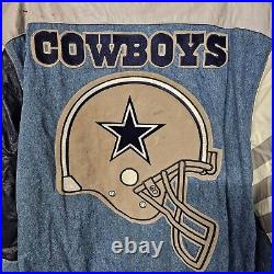 Vintage 90s Jeff Hamilton NFL Dallas Cowboys Denim Letterman Varsity Jacket Sz L