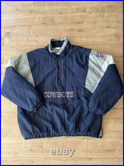 Vintage 90s NFL Dallas Cowboys Quilted Nylon Pullover Jacket XXL Football