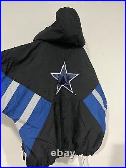 Vintage 90s NFL Starter Dallas Cowboys Pullover 1/2 Zip Hooded Jacket Sz XXL