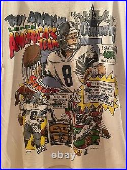 Vintage 90s Salem Sportswear Troy Aikman Comic Football Tee Sz Large