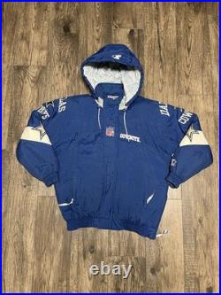 Vintage 90s Starter Dallas Cowboys Full Zip Up Blue Puffer Jacket Size Small NFL