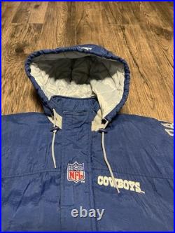 Vintage 90s Starter Dallas Cowboys Full Zip Up Blue Puffer Jacket Size Small NFL