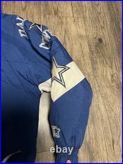 Vintage 90s Starter Dallas Cowboys Full Zip Up Blue Puffer Jacket Size Small NFL