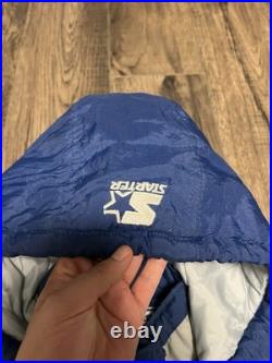 Vintage 90s Starter Dallas Cowboys Full Zip Up Blue Puffer Jacket Size Small NFL