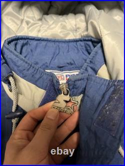 Vintage 90s Starter Dallas Cowboys Full Zip Up Blue Puffer Jacket Size Small NFL