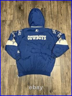 Vintage 90s Starter Dallas Cowboys Full Zip Up Blue Puffer Jacket Size Small NFL