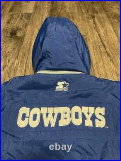 Vintage 90s Starter Dallas Cowboys Full Zip Up Blue Puffer Jacket Size Small NFL
