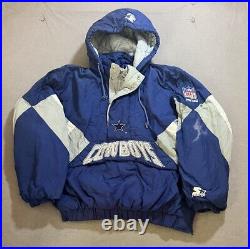Vintage 90s Starter Dallas Cowboys Jacket Mens Large Blue 1/4 Zip Sewn Adult