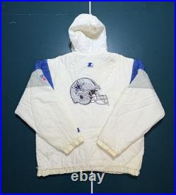 Vintage 90s Starter NFL Dallas Cowboys 1/2 Zip Pullover Hooded Jacket Size XL