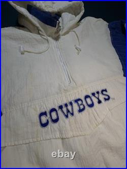 Vintage 90s Starter NFL Dallas Cowboys 1/2 Zip Pullover Hooded Jacket Size XL